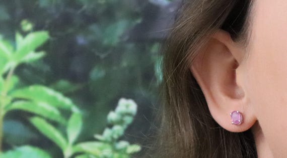 Sterling Silver Glass Filled Ruby Stud Earrings 1… - image 2