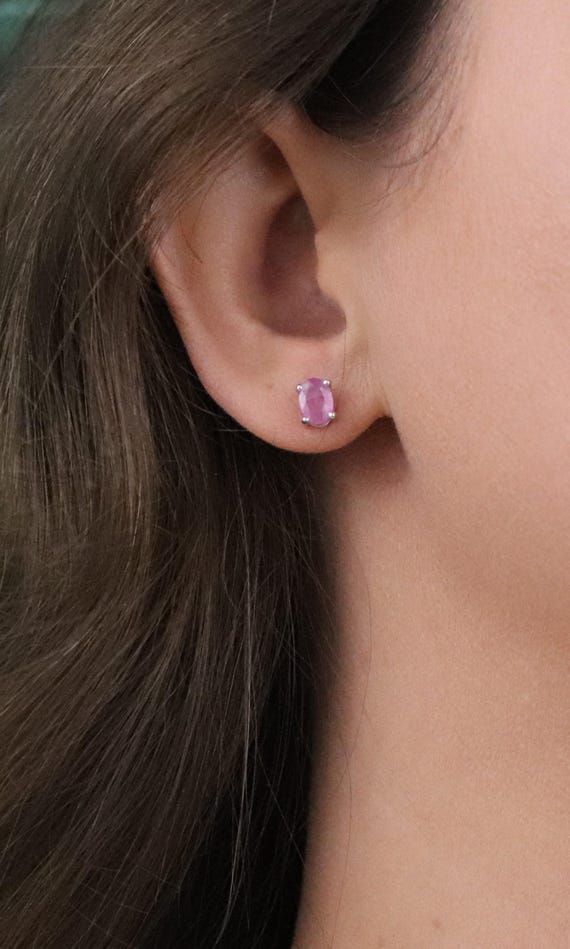 Sterling Silver Glass Filled Ruby Stud Earrings 1… - image 4