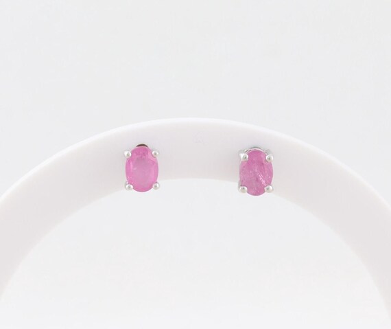 Sterling Silver Glass Filled Ruby Stud Earrings 1… - image 1