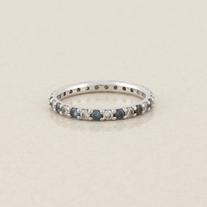 Sterling Silver Blue Spinel and Cubic Zirconia Eternity Band Ring Size 11