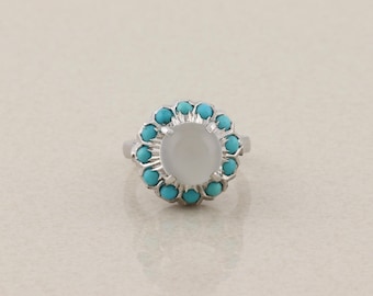 Silver Plated Moonstone & Turquoise Ring Size 6 1/4