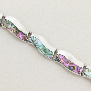 Sterling Silver Abalone Shell Bracelet 6 3/4 inch  Vintage Mexico