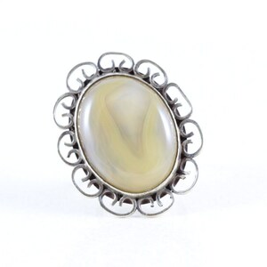 Sterling Silver Agate Ring Size 6 3/4 Large Vintage Statement Ring