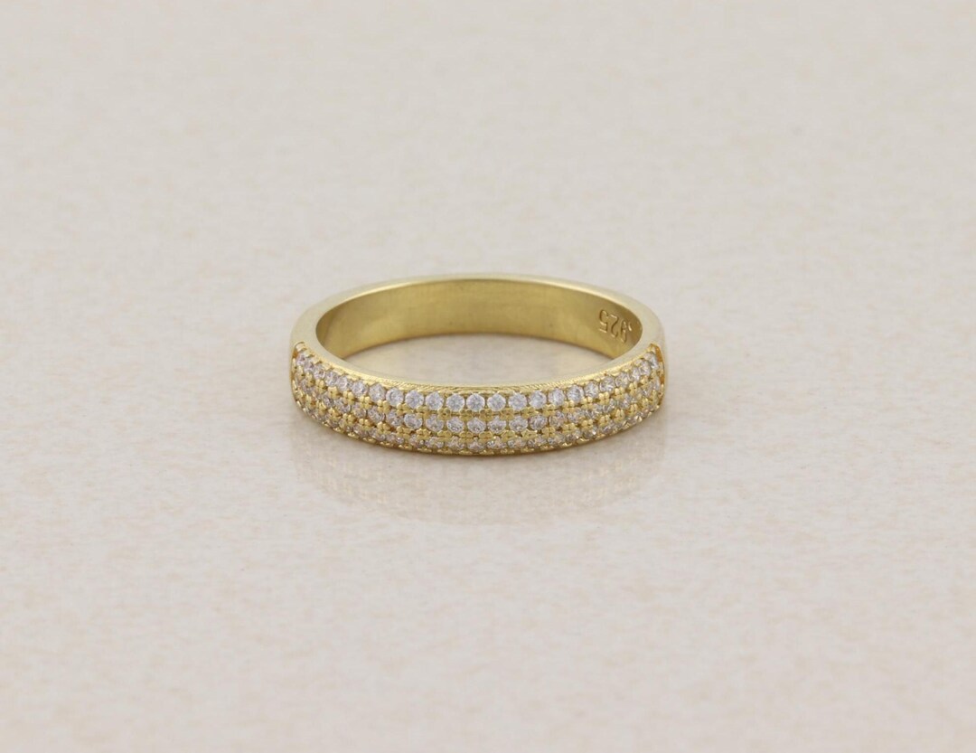 18k Gold Over Sterling Silver Sparkly Cubic Zirconia Band Ring Pave CZ ...