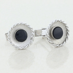 Men&#39;s Sterling Silver Onyx Whale Back Cufflinks Mens Vintage Cuff Links