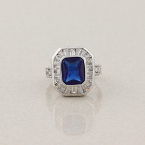 Sterling Silver Blue Cubic Zirconia and White Cubic Zirconia Ring Size 7 1/2