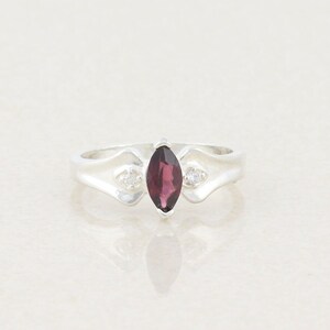 Sterling Silver Natural Garnet and Cz Ring Size 7