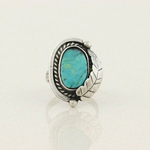 Sterling Silver Blue Turquoise Leaf Ring Size 7 1/2