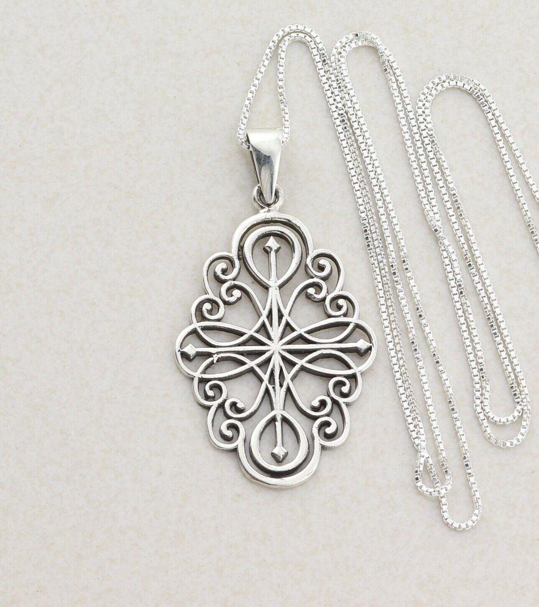 Kingston Gold Long Pendant Necklace in Silver Filigree Mix main image 0