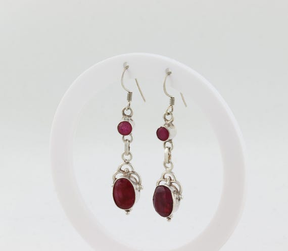 Sterling Silver Ruby Corundum Dangle Earrings Dan… - image 6