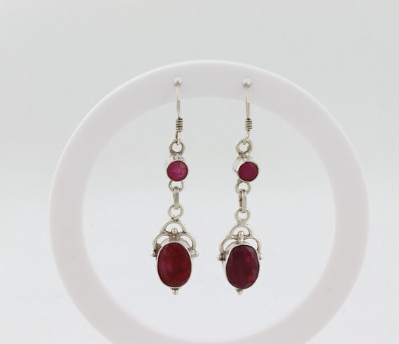Sterling Silver Ruby Corundum Dangle Earrings Dan… - image 5