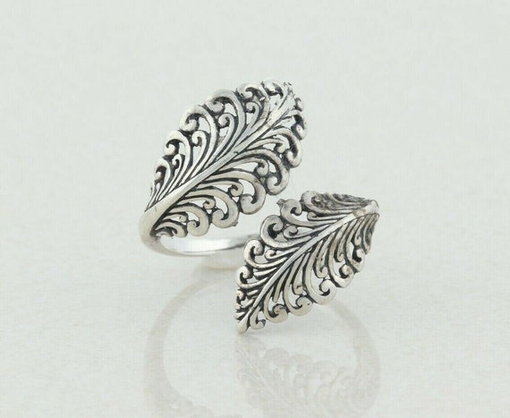 Sterling Silver Bypass Feather Ring Size 9 1/4 - image 1