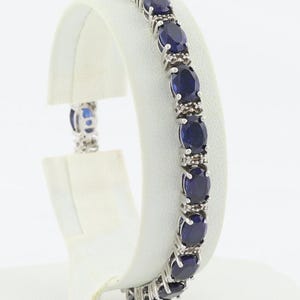 Sterling Silver Lab Created Blue Sapphire Tennis Bracelet 7 1/4 inch