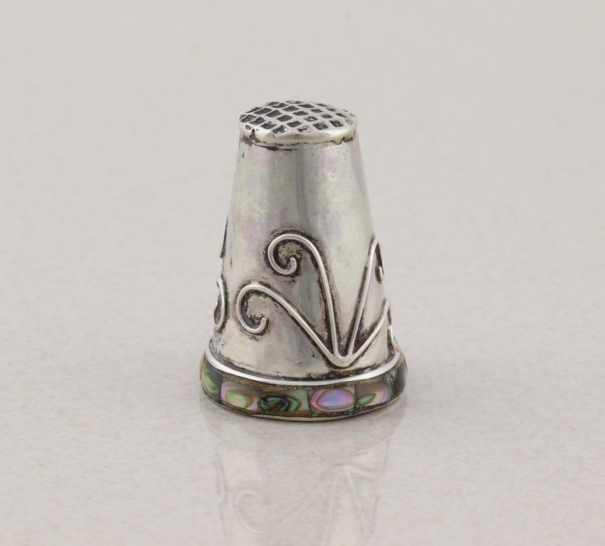 Sterling Silver Abalone Thimble 11/16" Opening Size 11
