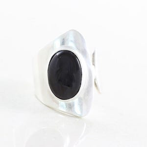Sterling Silver Modern Design Onyx Ring Size 5 1/2 Vintage Mexico Sterling