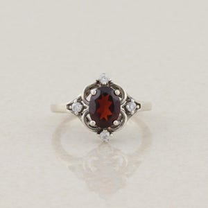 Sterling Silver Natural Garnet and Cubic Zirconia Ring Size 5 1/4