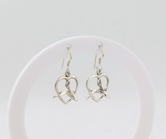 Sterling Silver Dolphin Jumping Through Heart Hoo… - image 5