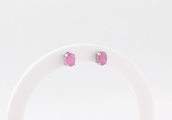 Sterling Silver Glass Filled Ruby Stud Earrings 1… - image 3
