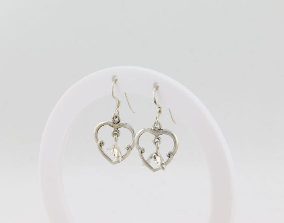 Sterling Silver Dolphin Jumping Through Heart Hoo… - image 3