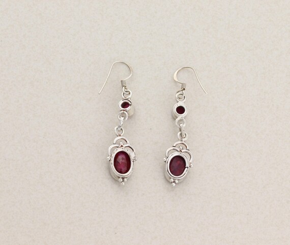 Sterling Silver Ruby Corundum Dangle Earrings Dan… - image 7