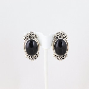 Large Sterling Silver Onyx Stud Post Earrings Statement Earrings Taxco Mexico