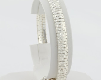 Sterling Silver Shiny Textured Omega Chain Bracelet 8" inch