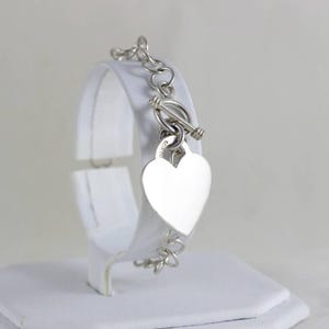 Sterling Silver Rolo Link Heart Toggle Link Charm Bracelet