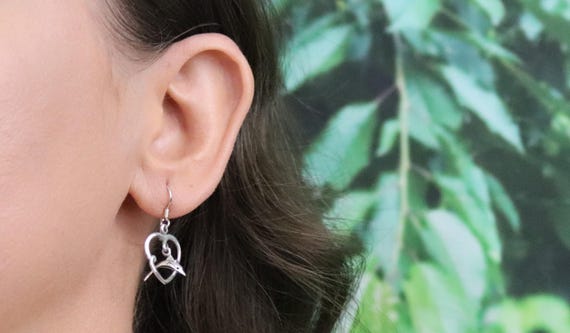 Sterling Silver Dolphin Jumping Through Heart Hoo… - image 2