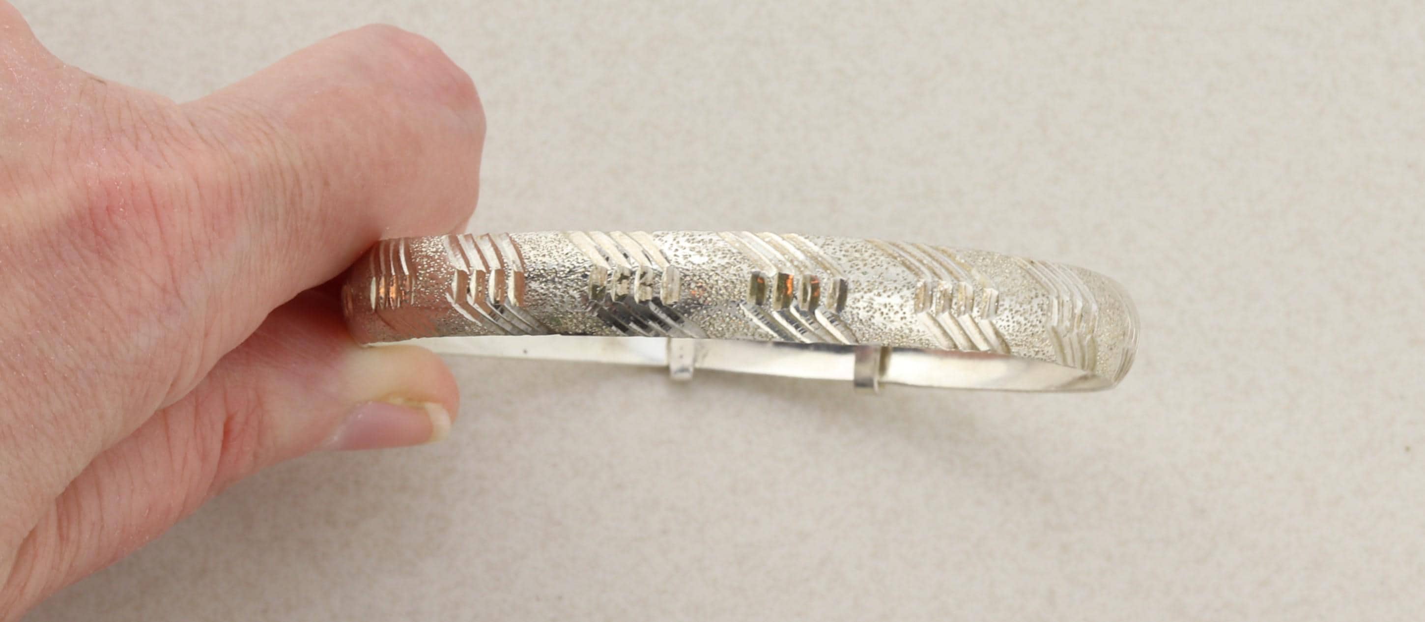 Sterling Silver Bangle Bracelet Etched Design 6 3/4 Inch Vintage