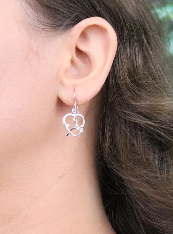 Sterling Silver Dolphin Jumping Through Heart Hoo… - image 4