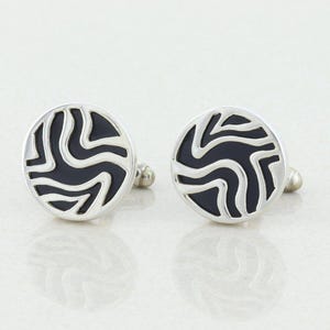 Sterling Silver and Black Bullet Back Round Cufflinks