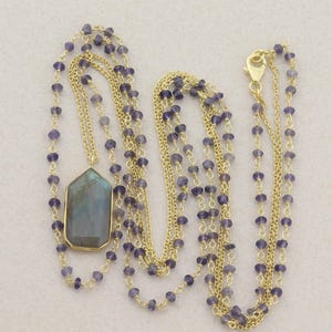 Gold Over Sterling Silver Long Labradorite Layered Necklace 30&quot;