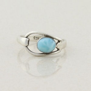 Sterling Silver Vintage Blue Dolphin Stone Larimar Ring Size 10