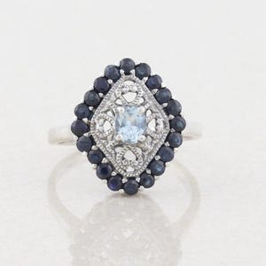 Sterling Silver Aquamarine and Blue Sapphire Ring size 8 1/4
