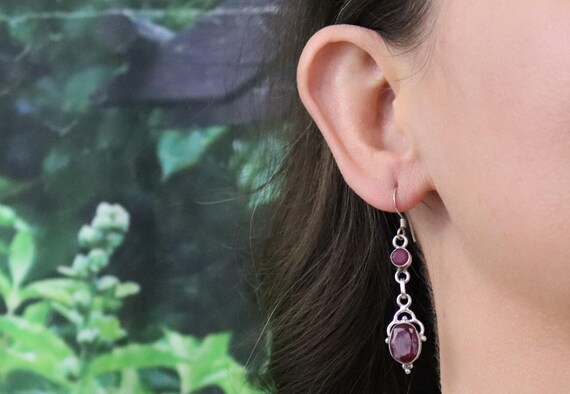 Sterling Silver Ruby Corundum Dangle Earrings Dan… - image 4