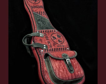 Borsa per chitarra in pelle, modello post-apocalittico, custodia per chitarra elettrica, chitarra, chitarra elettrica - Custodia per chitarra in pelle di lusso fatta a mano