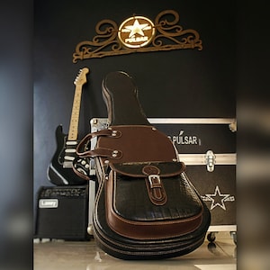Leather guitar bag, electric guitar case, guitar case, electric guitar carrying case, guitar gig bag, leather guitar case