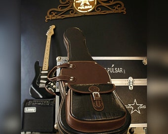 Leather guitar bag, electric guitar case, guitar case, electric guitar carrying case, guitar gig bag, leather guitar case