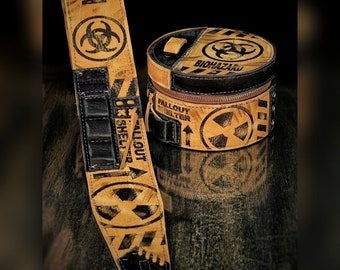 Post Apocalyptic. gift guitar player leatherstrap, leatherstraps, customized leatherstrap, guitar custom leatherstrap, bass leatherstrap