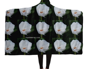 Hooded Photo Blanket Wrap featuring a White Flower