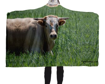 Hooded Photo Blanket Wrap featuring Cow with Horns