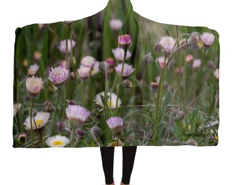 Pink Flowers in Grass, Photo Hooded Blanket Wrap