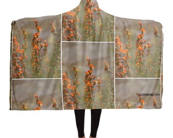 Hooded Photo Blanket Wrap featuring tiny Orange Flowers