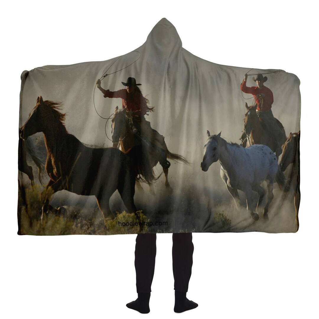 Teamwork Couple Roping on Horses, Photo Hooded Blanket Wrap - Etsy