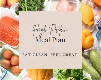 Plano de refeições ricas em proteínas: Refeições ricas em proteínas -4 semanas 3 refeições Plano diário de refeições saudáveis com macros, lista de compras, guia de preparação -Download instantâneo