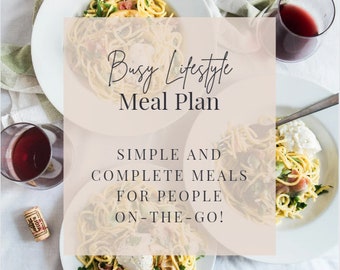 Pacote de receitas de estilo de vida ocupado + plano de refeições correspondente ao bônus! Refeições balanceadas completas para pessoas em movimento! Listas de compras + Macros para uso FÁCIL!
