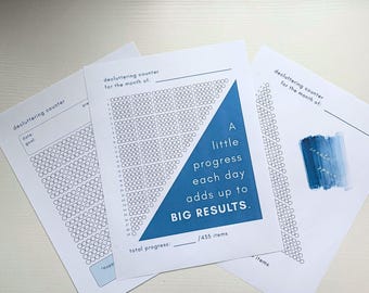 Minimal, Blue Decluttering Tracker | Calm Monthly Decluttering Printable | 3 Flexible Approaches (PDF)