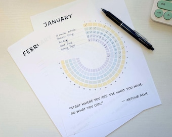 Circle Habit Tracker Printable | 12-Month Inspirational Planner PDF for Starting Fresh