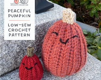 Peaceful Pumpkin, Beginner-Friendly Low-Sew Crochet Pattern- Digital Download PDF - Kawaii Amigurumi Vegetable