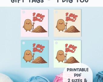 Potato-Themed Gift Tags | "I Dig You" Printable Cards for Handmade and Heartfelt Gifts